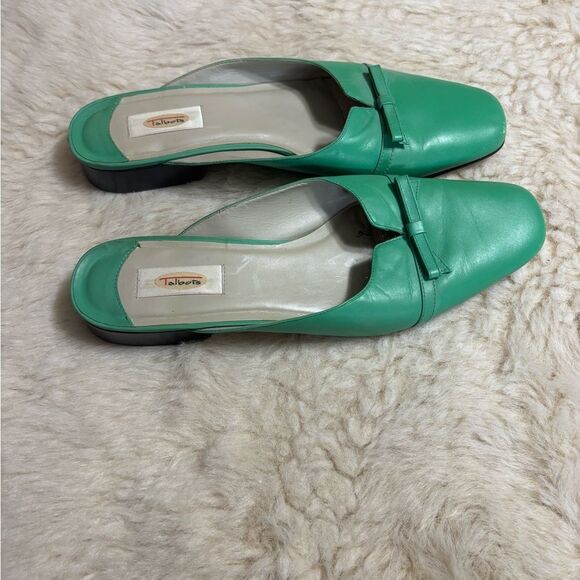 Talbots Green Leather Mules with Bow Detail size 8.5 Narrow - Picture 6 of 8